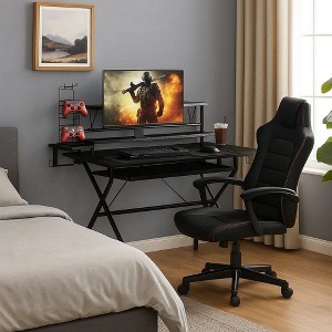 Royal Hampton Tubular Metal Frame Computer Desk with 2 Shelves and Cup Holder, Black - 1 of 4