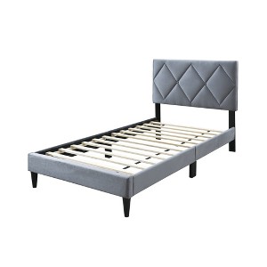 Twin Size Upholstered Platform Bed with Adjustable Headboard - 1 of 4