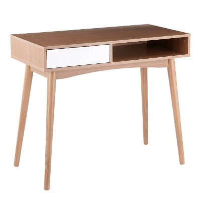 Pebble Contemporary Computer Desk Wood Natural/White - LumiSource
