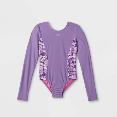 Speedo Girls Splice Print Tie Dye Long Sleeve One Piece Rash Guard Purple Target