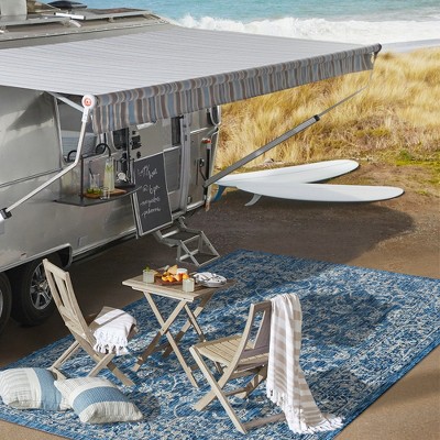 Navy and Gray Synthetic Flat Woven Rectangular Area Rug