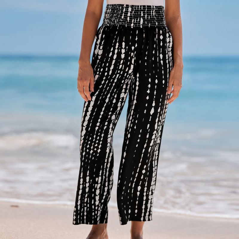 Women's Black-and-White Abstract Smocked Waist Pants - Cupshe, 2 of 7
