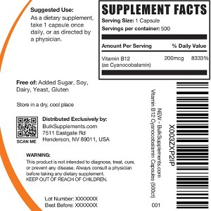 BulkSupplements Vitamin B12 (1% Cyanocobalamin) Capsules - 1 of 4