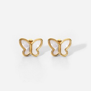 Hollywood Sensation Butterfly Stud Earrings Featuring Mother of Pearl Inlay 0.42 Inches Gold - 1 of 4