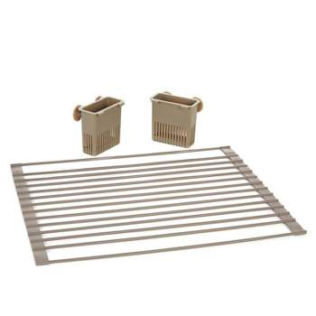 Mdesign Kitchen Counter Dish Drying Rack & Microfiber Mat, Set Of 2 -  Black/gray : Target