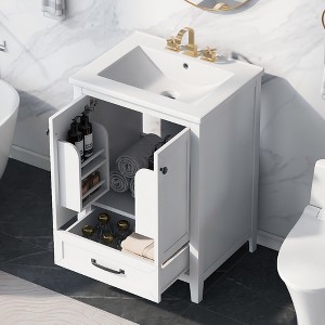 KWPZQEB 24" Bathroom Vanity with Ceramic Sink, Bathroom Vanity Cabinet with 2 Doors & Drawer, Modern Sink Cabinet with Solid Wood Frame for Bathroom - 1 of 4