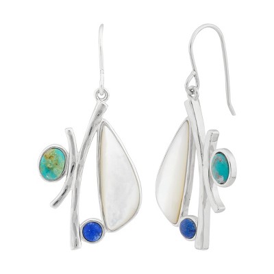 Silpada 'Full Attention’ Sterling Silver Compressed Turquoise, Lapis, and Mother-of-Pearl  Drop Earrings