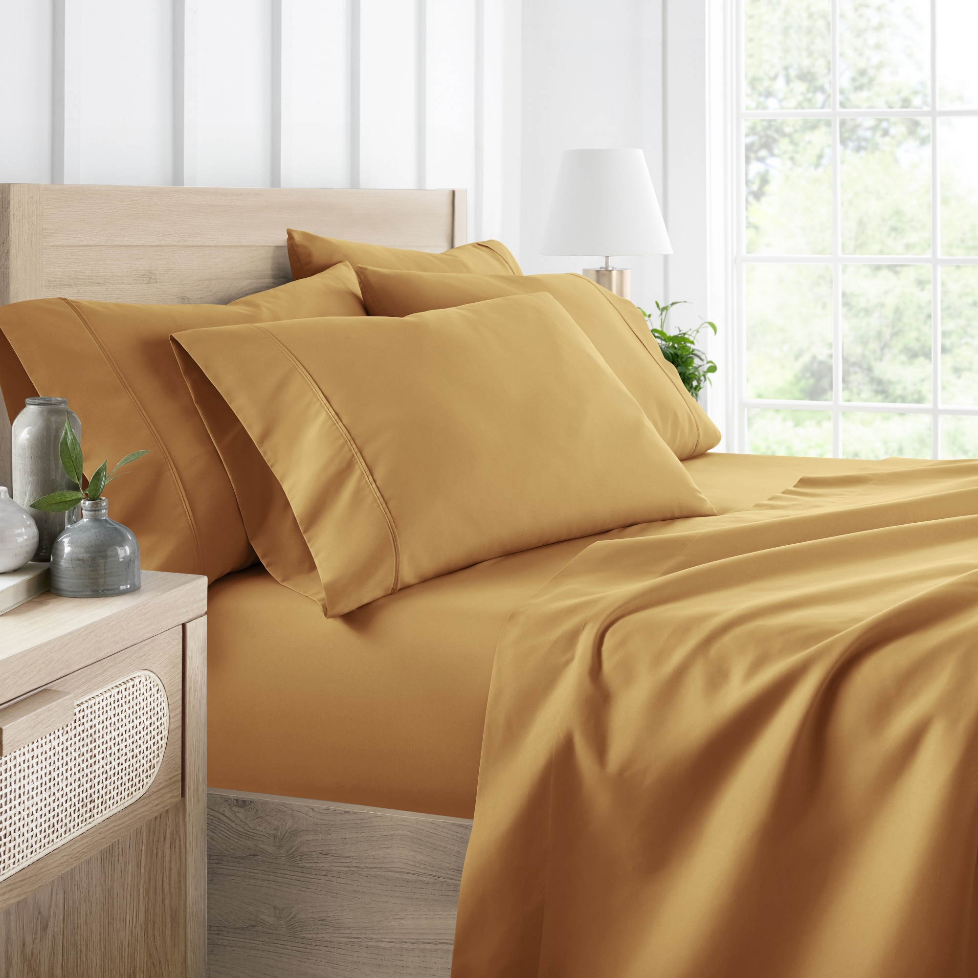 Solid 6 Piece Sheet Set - Ultra Soft, Deep Pocket - Becky Cameron (Extra Pillow Cases!), Gold, Queen