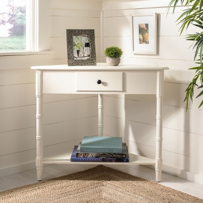 White Triangular Wood Corner Desk with Storage
