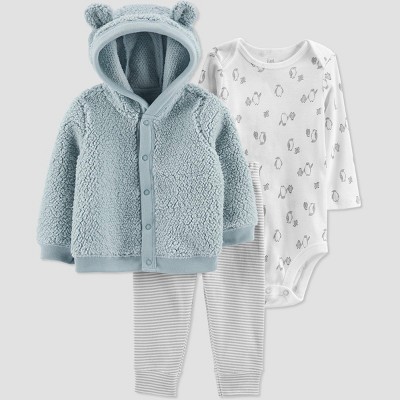 Image of Carter's Just One You® Baby Boys' Bear Ears Sherpa Top & Bottom Set - Light Blue Newborn