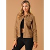 Allegra K Women's Turn-Down Collar Flap Pockets Snap Button Faux Suede Jacket - image 2 of 4