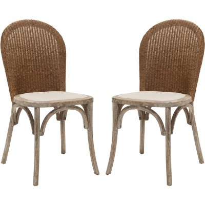 Ivory Woven Cane and Oak Dining Side Chair Set