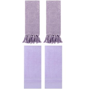 REGALWOVEN 4 Packs Striped and Tassels Hand Towels for Bathroom 14" x 30" - 1 of 4