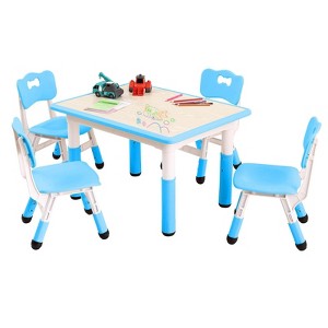 Toddler Table and 4 Chairs Set, Height Adjustable Multi-Activity Table with Graffiti Desktop, Easy Wipe Clean, for Classroom, Daycare - 1 of 4