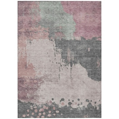 Blush Sage And Charcoal Abstract Washable Indoor Outdoor Area Rug