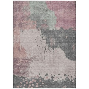 Blush Sage And Charcoal Abstract Washable Indoor Outdoor Area Rug - 1 of 4