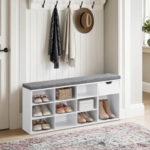 Storage Bench, Entryway Bench with Cushion, Drawer and Open Compartments, Bench with Storage, for Living Room, Bedroom, Closet - 1 of 4
