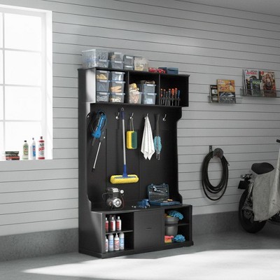 Homy Casa Entryway Hall Tree with Storage Bench, Cubbies, and Coat Hooks for Mudroom or Hallway, Black
