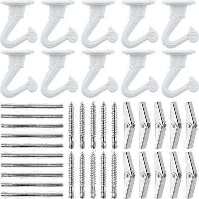 LunaLulinlk 10 Sets Ceiling Hooks Decorative Heavy Duty Metal Swag Hook for Hanging Plants Installation Cavity Wall Fixing, 25 lb Capacity(White)
