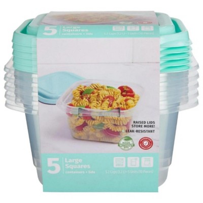 LunaLulinlk 5.2 Cup Square Large Food Storage Containers, Set of 5