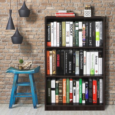 Espresso 3-Tier Adjustable Wood Shelf Bookcase