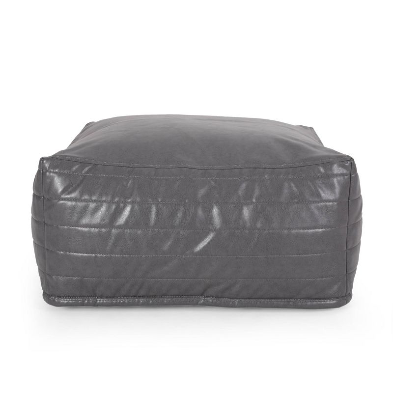 Baddow Contemporary Faux Leather Channel Stitch Rectangular Pouf - Christopher Knight Home, 5 of 11