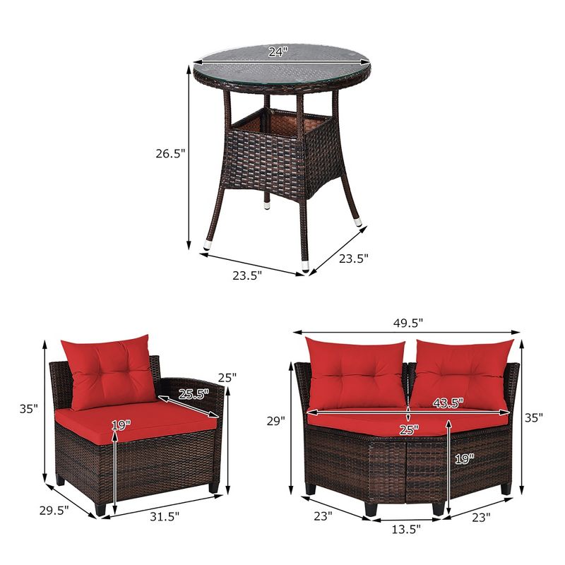 Costway 4PCS Outdoor Patio Rattan Furniture Set Cushioned Sofa Table Turquoise\Black\Navy\Red, 5 of 11