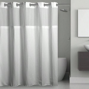3 - in - 1 Shower Curtain Waffle Fabric Sheer Top Window Flex - On Rings Liner 71 inchx 74 inch White - 1 of 4