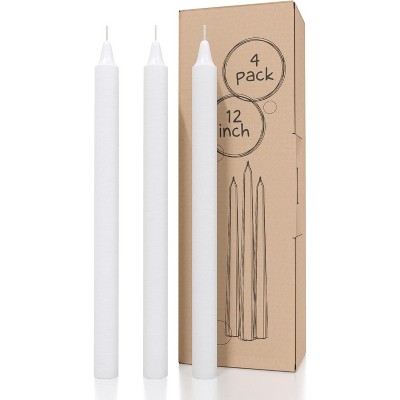 Taper Candles - Pack of 4, 12 inch, Unscented, Dinner & Table Candles - Slow Burning, Dripless & Smokeless