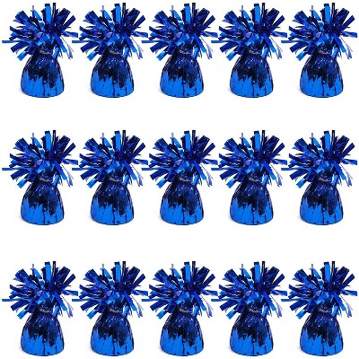 15-Pack Metallic Blue Foil Tinsel Balloon Weights for Birthday Party Supplies and Decorations, 6 oz, 4.5 in.