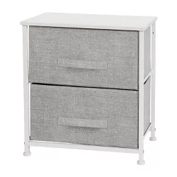 Emma and Oliver 2 Drawer Storage Stand with White Wood Top & Light Gray Fabric Pull Drawers