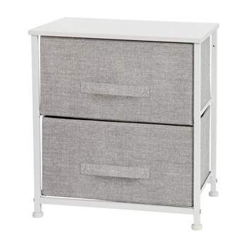 Flash Furniture 2 Drawer Wood Top Nightstand Storage Organizer with Cast Iron Frame and Dark Easy Pull Fabric Drawers