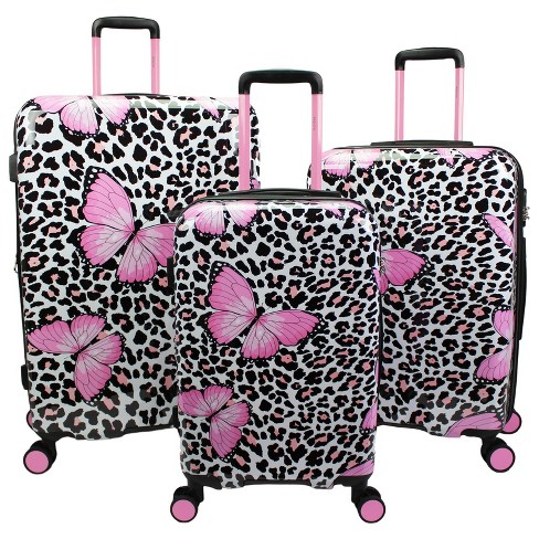 World Traveler Butterfly 2-Piece Hardside Carry-on Spinner Luggage Set (14  and 20)