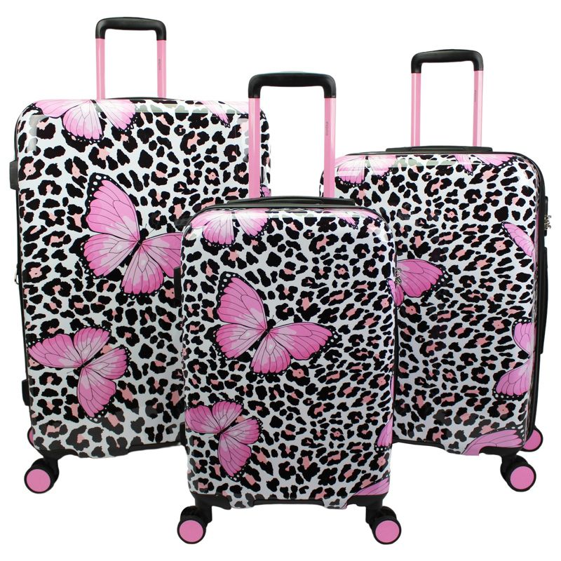 World Traveler Dejuno Butterfly Cheetah 3-Piece Expandable Spinner Luggage Set, 1 of 6