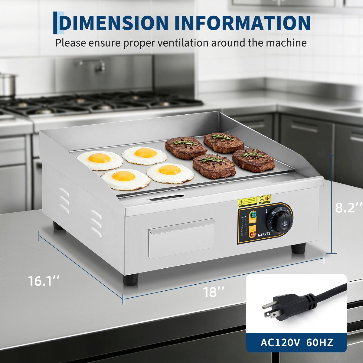 Electric Griddle, 1700W Countertop Flat Top Grill, Stainless Steel, 122°F-572°F Adjustable Temp, Includes 2 Shovels & 2 Brushes - thumbnail 2
