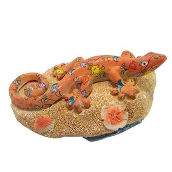 Beachcombers Resin Orange Gecko On Rock Figure Figurine Home Decor Beach Coastal Ocean Sea Life Marine Nautical 4.72 X 3.15 X 2.48