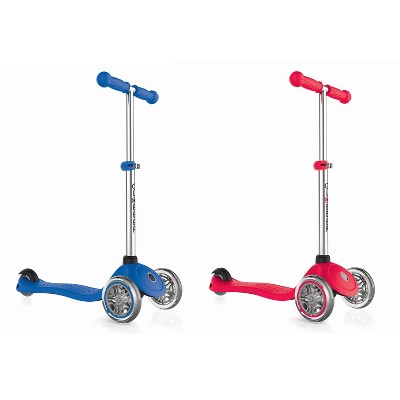 Globber Primo 3-Wheel Kids Kick Scooter with Adjustable Height and Comfortable Grips for Boys and Girls, Navy Blue and Red (2 Pack