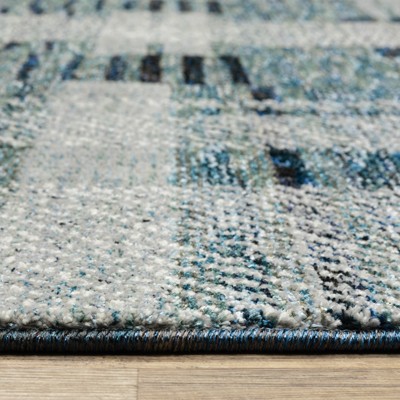 Atlas Blue and Gray Synthetic Hand-knotted Rectangular Area Rug