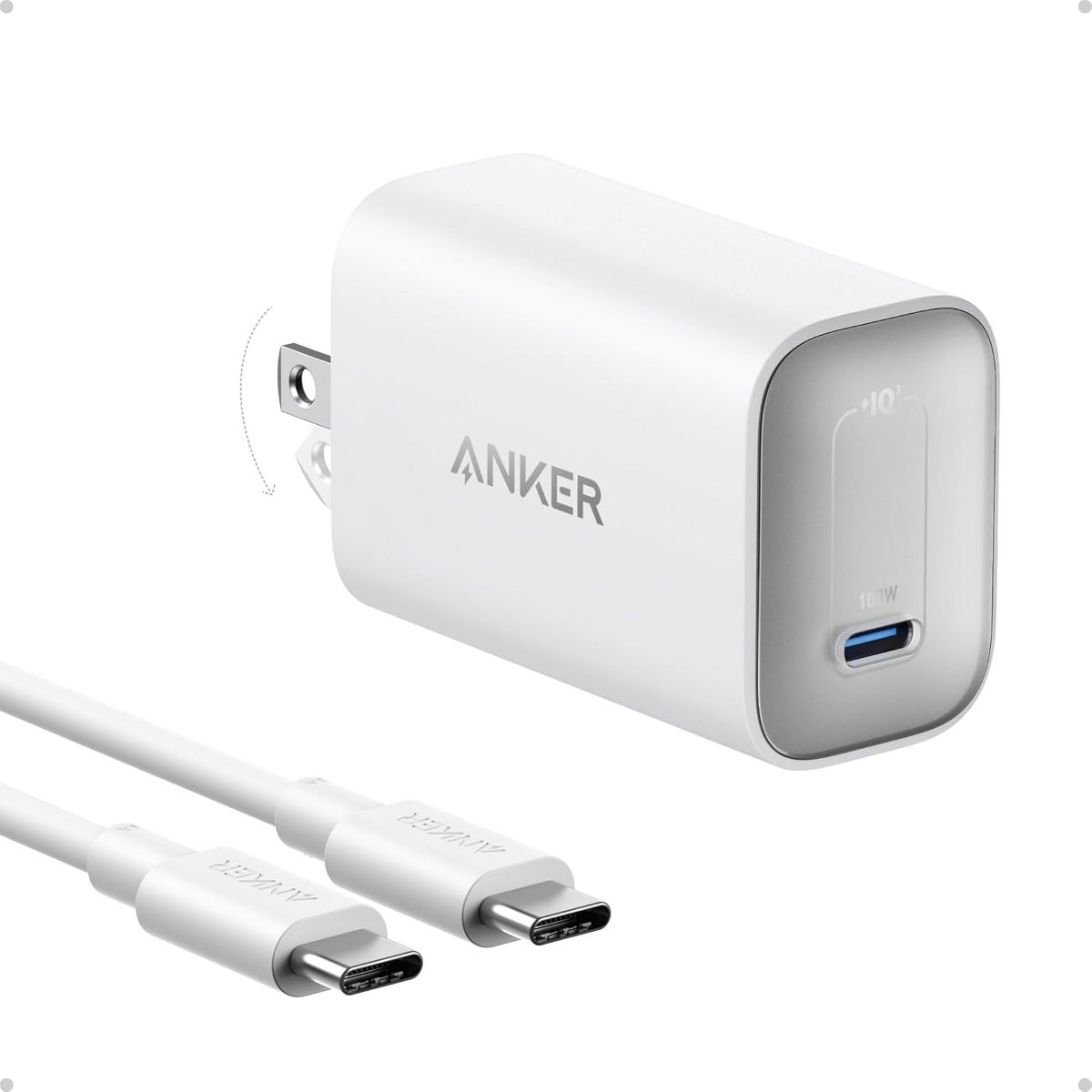 Anker Nano Charger, 100W Foldable MacBook Charger for iPhone 17 Series, and All USB C Devices, 6ft USB-C Cable Included