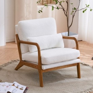 Karl Home Mid Century Solid Wood Accent Chair Upholstered Armchair with an Extra Pillow - 1 of 4