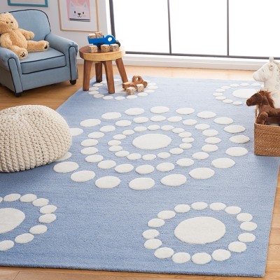 Ivory and Blue Hand-Tufted Wool Kids Area Rug 3' x 5'