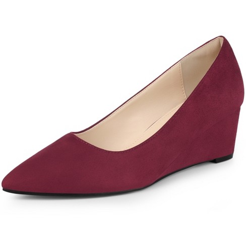 Allegra K Women's Pointy Toe Slip On Wedge Heel Pumps Burgundy 8 : Target