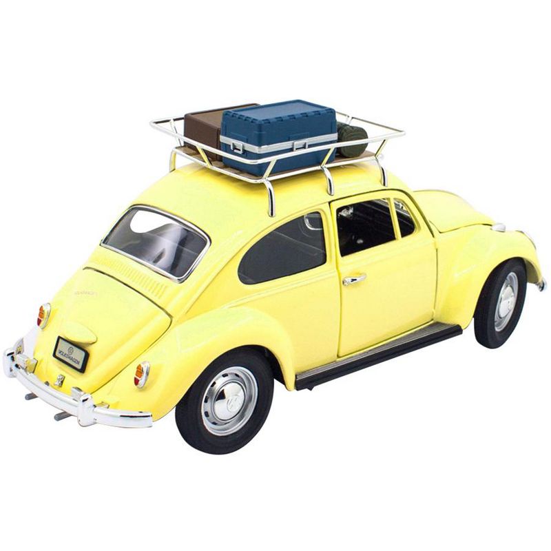 1967 Volkswagen Beetle with Roof Rack and Luggage Yellow 1/18 Diecast Model Car by Road Signature, 4 of 5