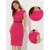INSPIRE CHIC Women's Elegant Business Round Neck Belted Cap Sleeve Work Sheath Dresses - 2 of 4