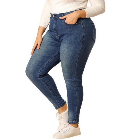Agnes Orinda Women's Plus Size Zip Mid-rise Stretchy Washed Skinny ...