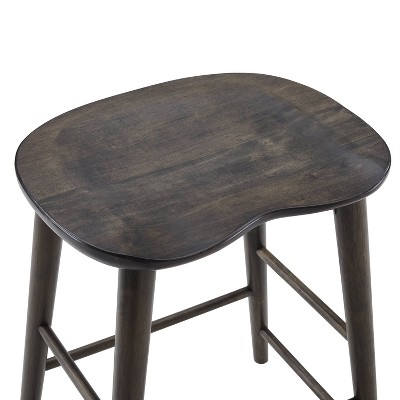 Gray Wood Backless Saddle Style Counter Stools, Set of 2