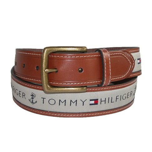 Tommy Hilfiger Men's Ribbon Inlay Fabric Belt with Harness Buckle at   Men’s Clothing store