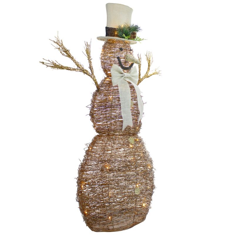 Northlight 48" LED Lighted Rustic Rattan Snowman Outdoor Christmas Decoration, 3 of 5