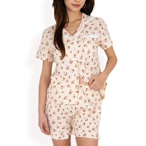 Anna-Kaci Lounge Women's Floral Print Button-Up Short Pajama Set - 1 of 4
