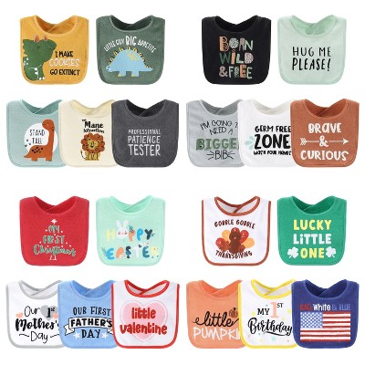 The Peanutshell Terry Bibs for Baby Boys, 20 Pack for Feeding, Teething, or Drooling|Dino Boy/Holiday